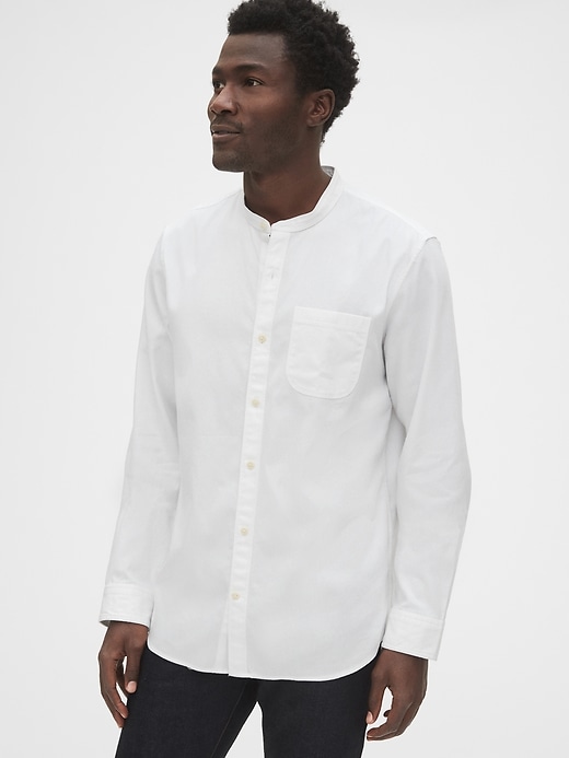 1 of 8 showing, with the color white of product Textured Band Collar Shirt