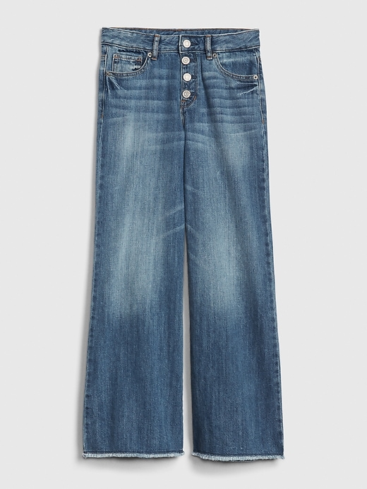 1 of 8 showing, with the color medium wash of product Kids Organic Cotton High Rise Wide-Leg Jeans