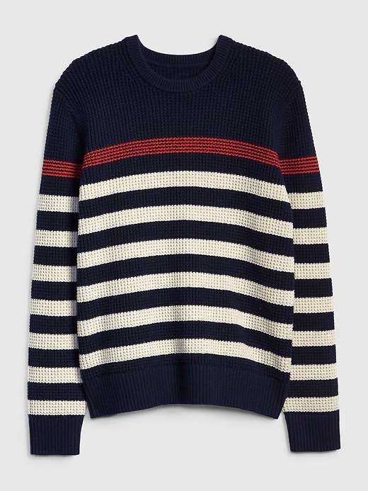 Image number 6 showing, Waffle Stitch Chest Stripe Crewneck Sweater