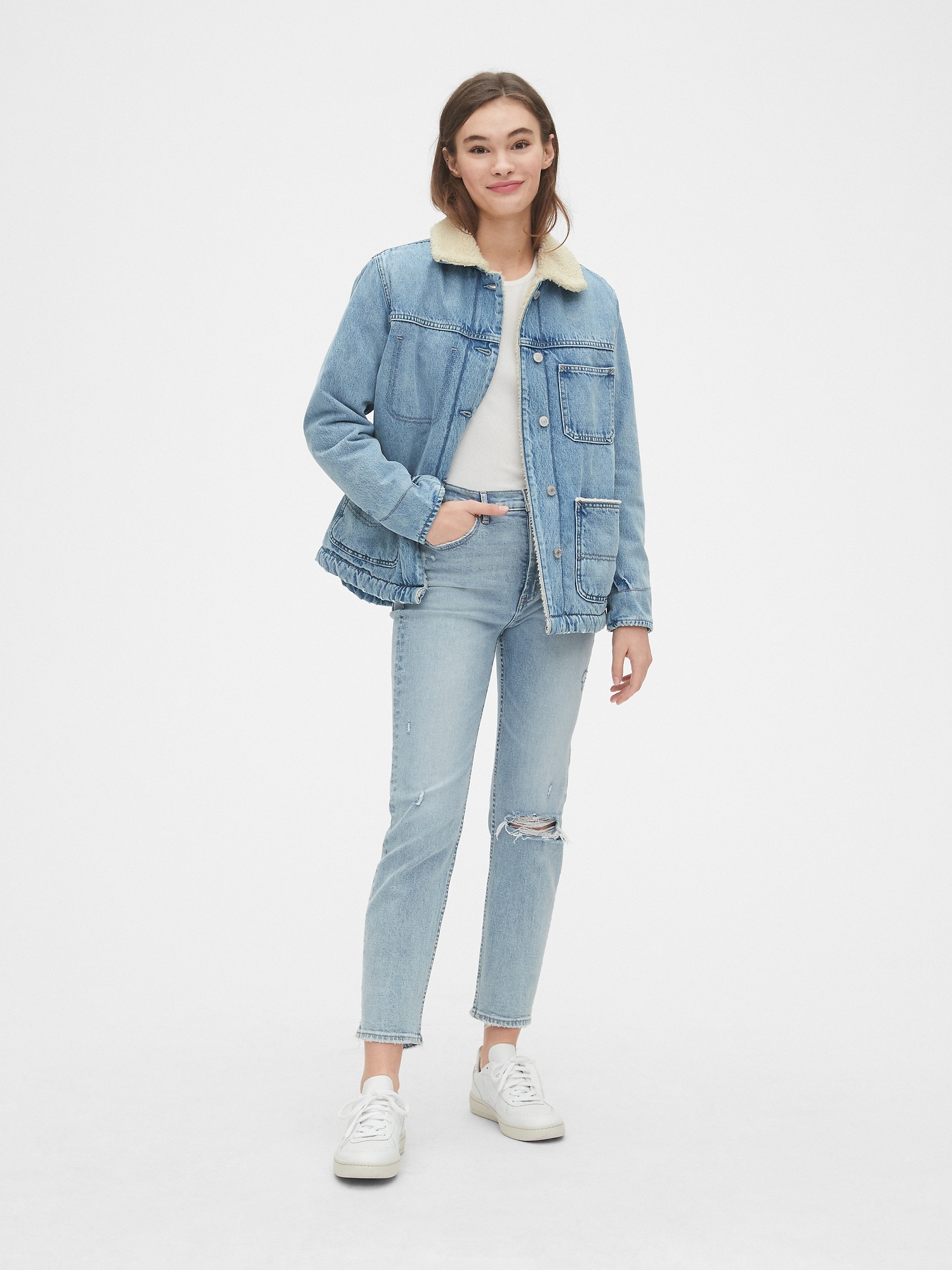 Gap fleece deals lined denim jacket