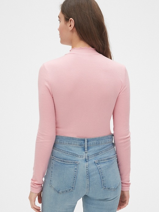 2 of 8 showing, with the color pink standard of product Lettuce-Edge Ribbed Mockneck Top