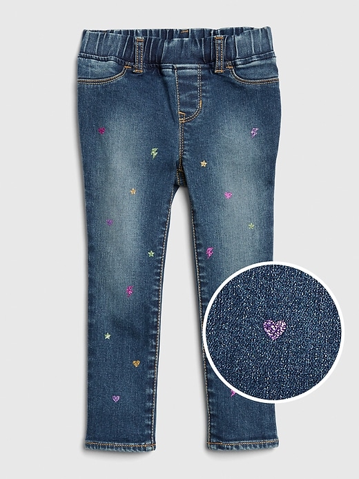 1 of 8 showing, with the color foil hearts of product Toddler Glitter Print Jeggings with Stretch