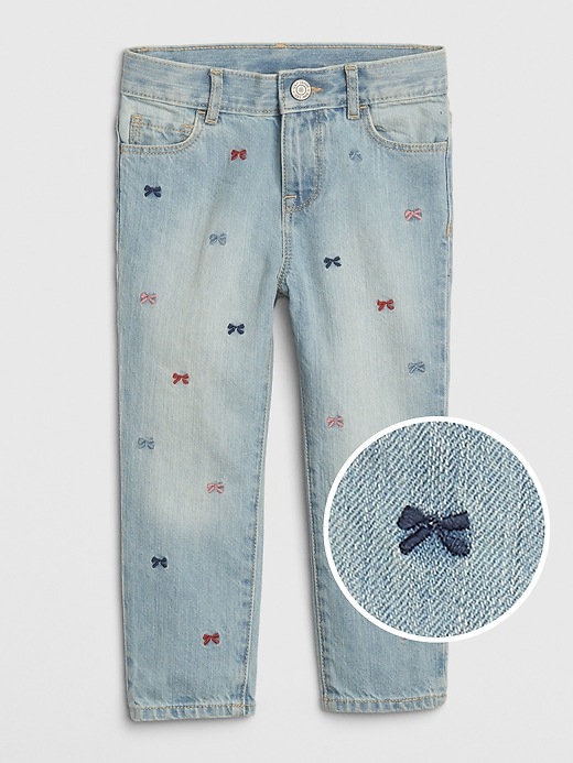 Image number 1 showing, Toddler Embroidered Bow Girlfriend Jeans