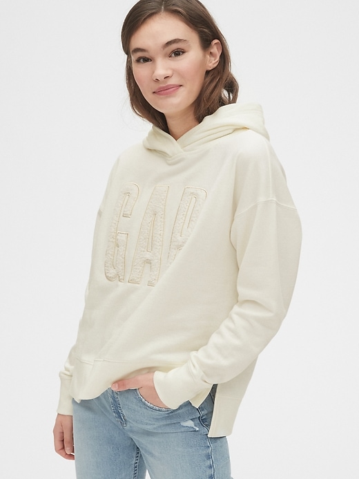 View large product image 1 of 1. Gap Sherpa Logo Pullover Hoodie