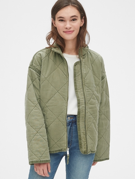 1 of 8 showing, with the color olive green of product Quilted Jacket