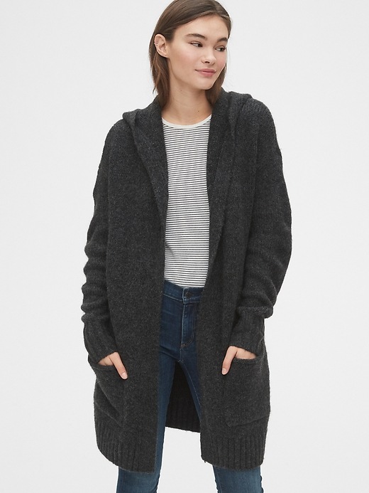 View large product image 1 of 1. Longline Hoodie Cardigan Sweater