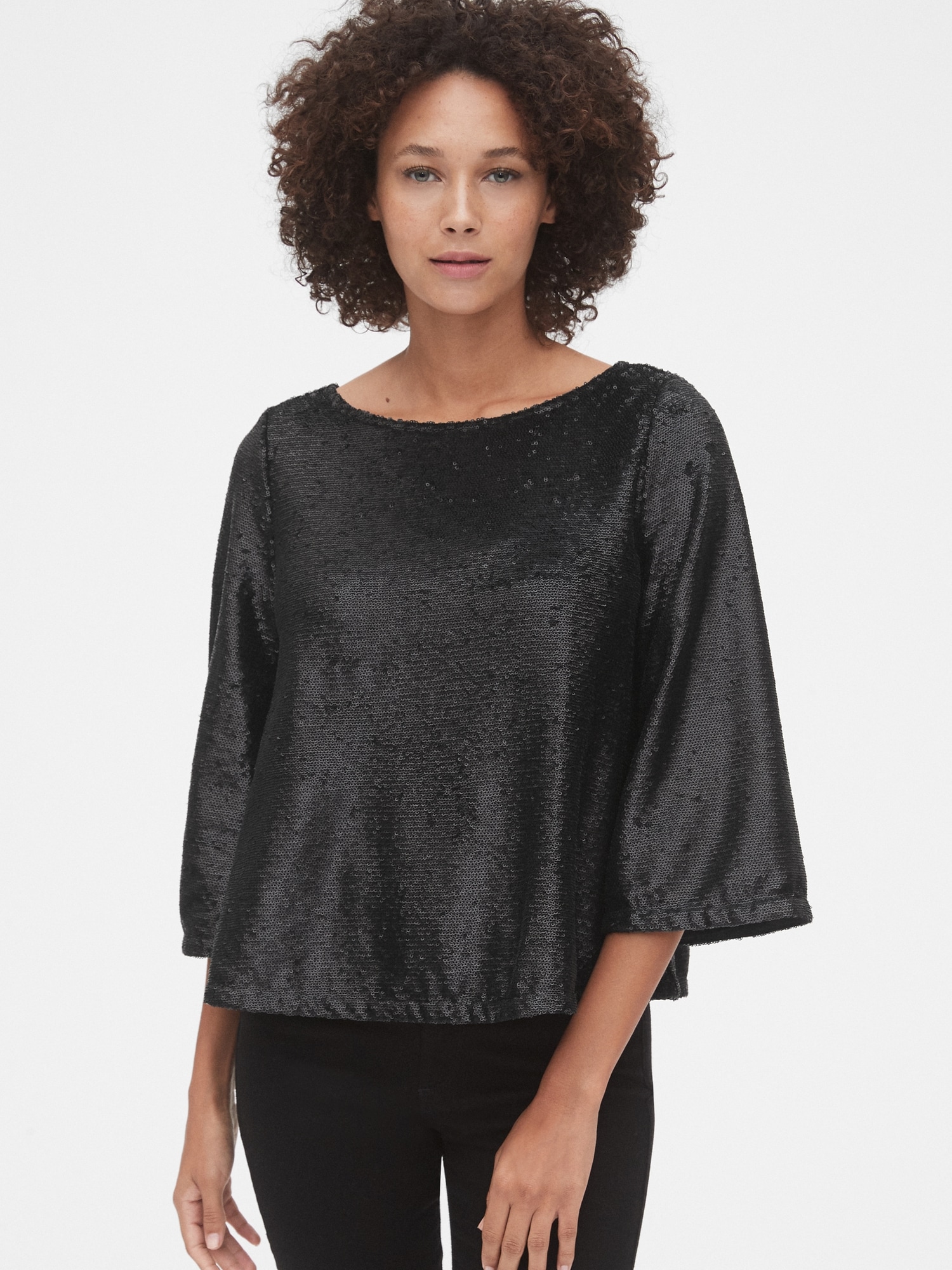 Three Quarter Sleeve Sequin Top Gap