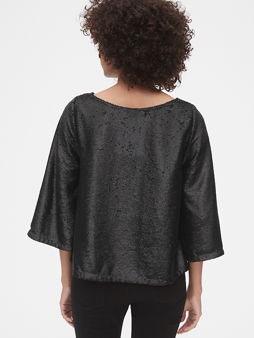 2 of 8 showing, with the color true black of product Three-Quarter Sleeve Sequin Top
