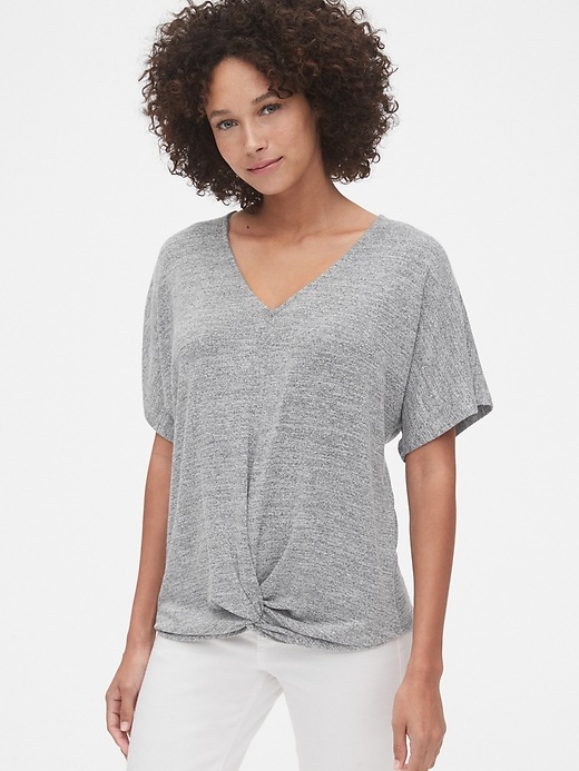 View large product image 1 of 1. Softspun Twist-Front V-Neck Top