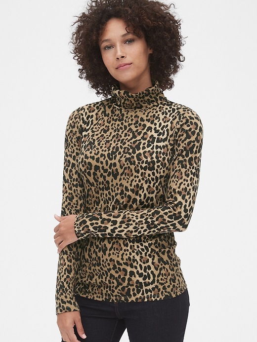 View large product image 1 of 1. Featherweight Print Turtleneck Top