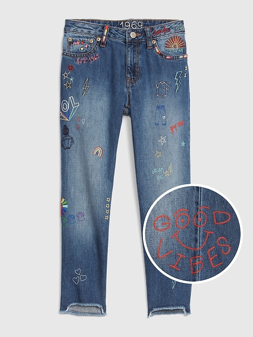 Image number 1 showing, Kids Gap 50th Embroidered Girlfriend Jeans