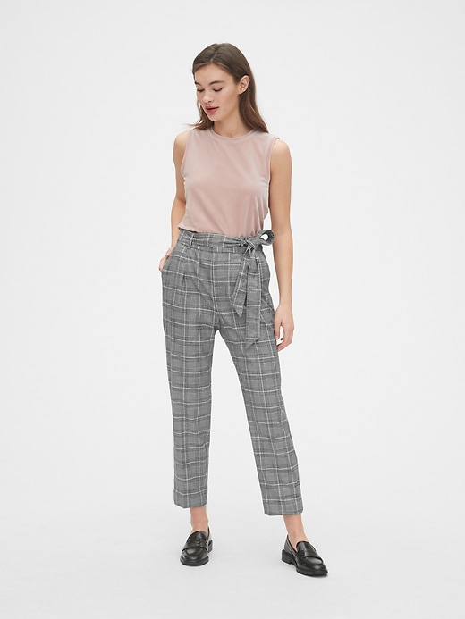 Image number 3 showing, High Rise Plaid Tie-Waist Pants