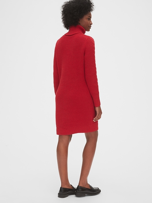 2 of 8 showing, with the color red of product Cable-Knit Turtleneck Dress