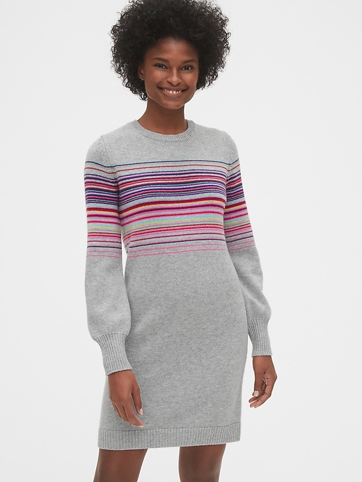 Image number 1 showing, Wool-Blend Crazy Stripe Sweater Dress