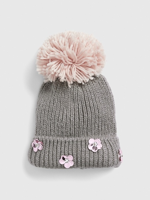 View large product image 1 of 1. Kids Metallic Floral Pom Beanie