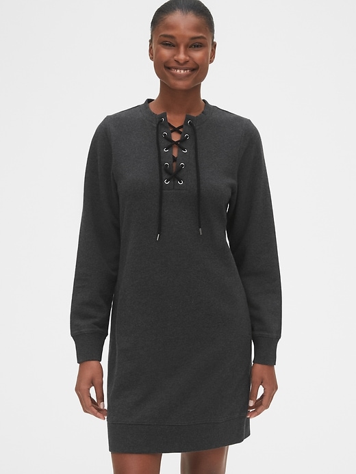 View large product image 1 of 1. Lace-Up Sweatshirt Dress