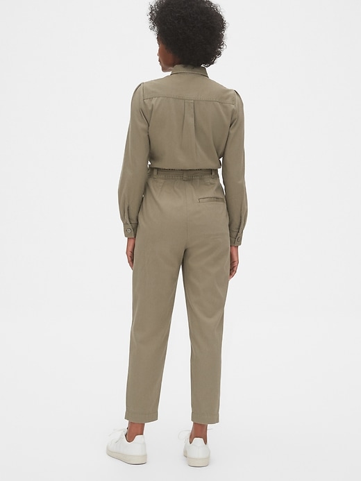 2 of 8 showing, with the color sage green of product Puff-Sleeve Utility Jumpsuit