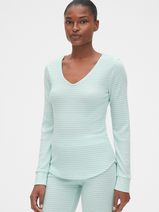 1 of 8 showing, with the color green peppermint stripe of product Softspun Ribbed V-Neck T-Shirt