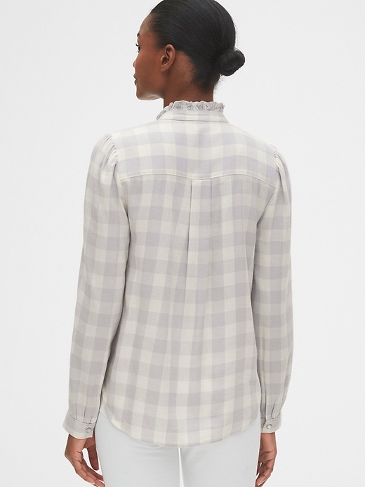 2 of 8 showing, with the color grey plaid of product Plaid Ruffle-Neck Shirt