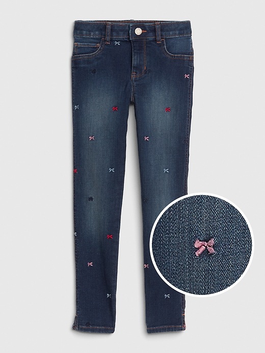 Image number 1 showing, Kids Embroidered Bow Jeggings with Stretch