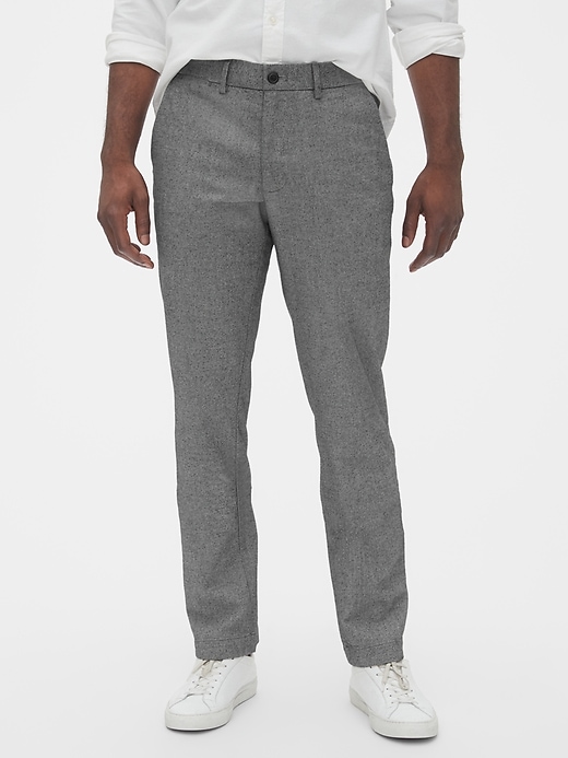 1 of 8 showing, with the color charcoal heather gray of product Brushed Twill Pants in Straight Fit with GapFlex