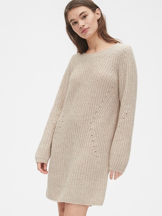 View large product image 1 of 1. Pointelle Crewneck Sweater Dress