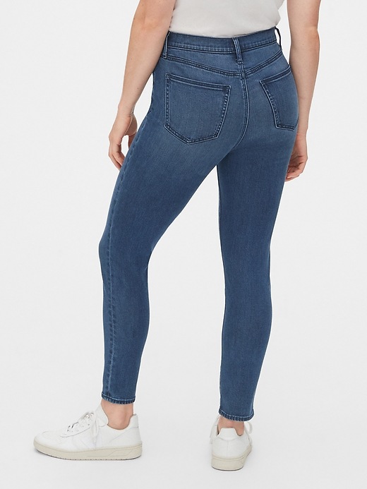 2 of 8 showing, with the color dark indigo of product Soft Wear High Rise True Skinny Ankle Jeans with Secret Smoothing Pockets