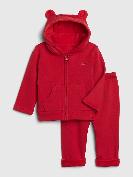1 of 8 showing, with the color modern red of product Baby Cozy Brannan Bear Outfit Set