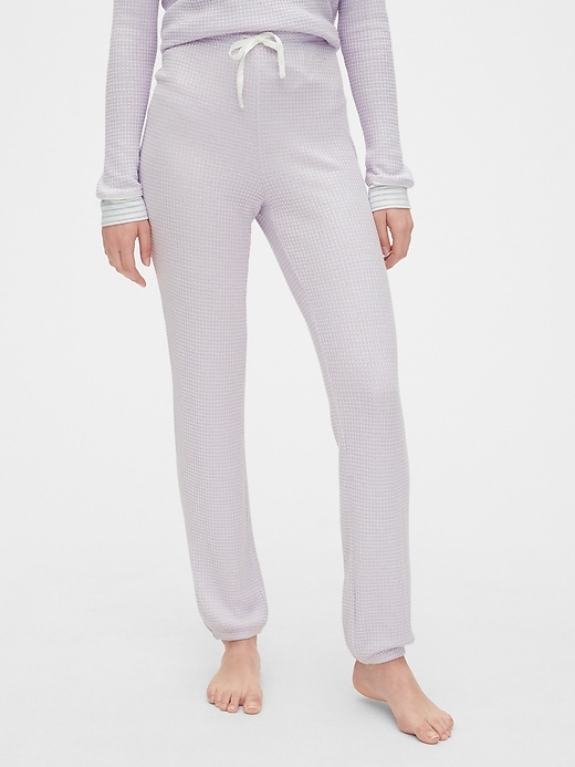 1 of 8 showing, with the color plated purple of product Waffle-Knit Joggers