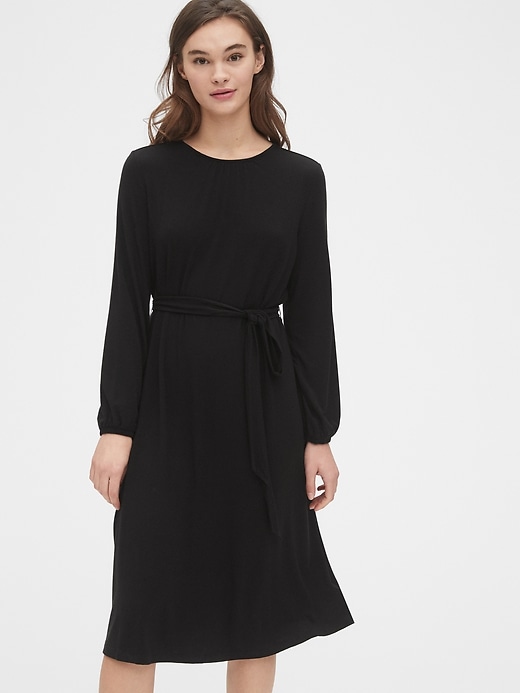 1 of 8 showing, with the color true black of product Tie-Waist Midi Dress in TENCEL™