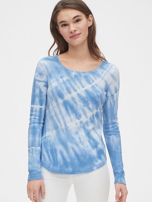 1 of 8 showing, with the color blue tie dye of product Tie-Dye Waffle Scoopneck T-Shirt