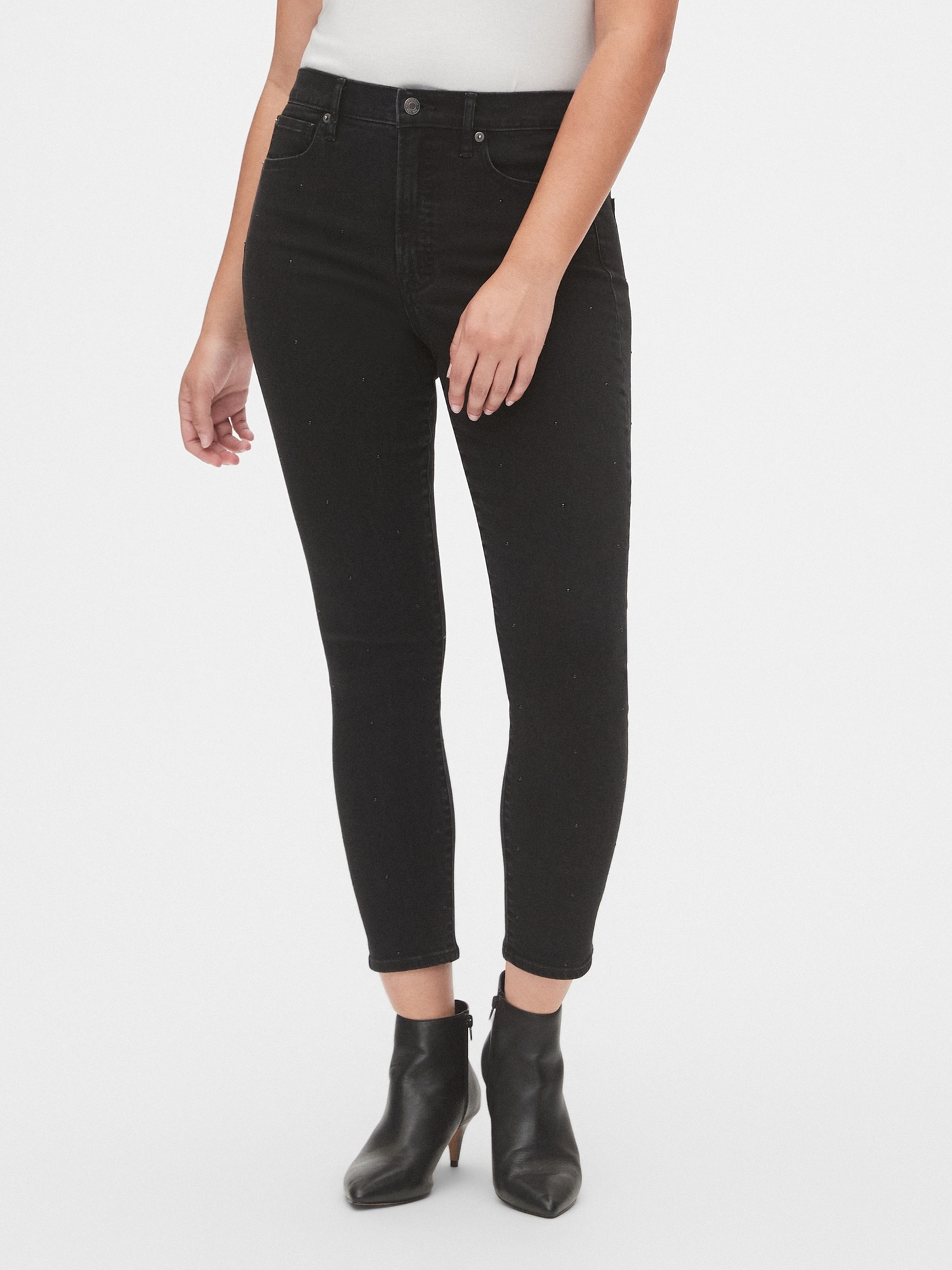 high rise black ankle jeans