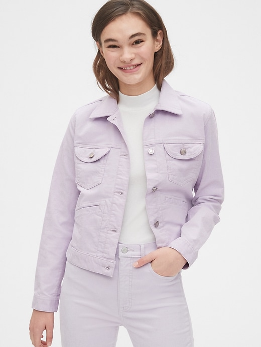 1 of 8 showing, with the color gauzy purple lilac of product Cord Icon Cropped Jacket