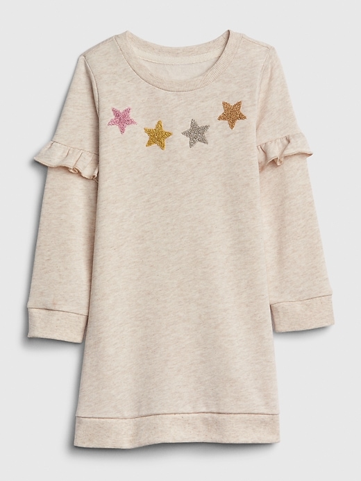 1 of 8 showing, with the color oatmeal of product Toddler Ruffle Star Sweatshirt Dress