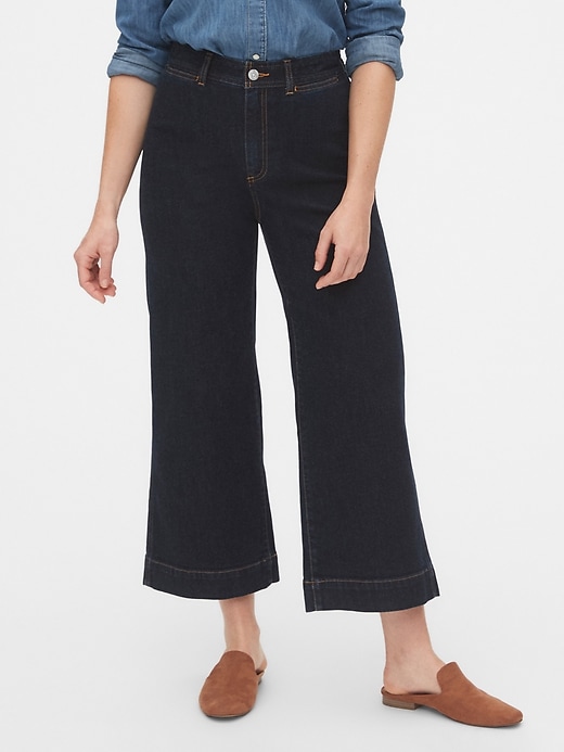 1 of 8 showing, with the color rinsed of product High Rise Wide-Leg Crop Jeans