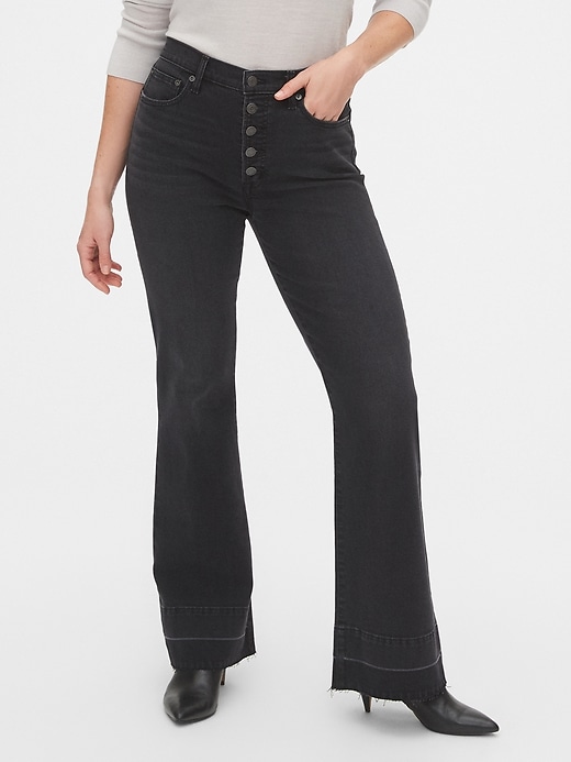 Image number 1 showing, High Rise Button-Fly Flare Jeans with Secret Smoothing Pockets