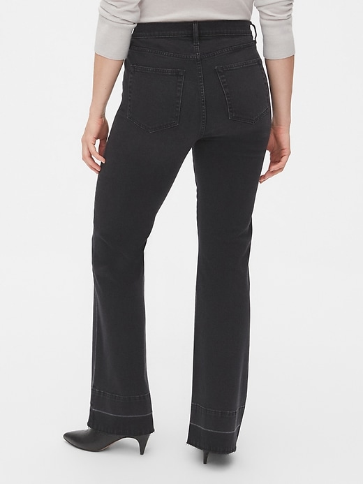 2 of 8 showing, with the color true black of product High Rise Button-Fly Flare Jeans with Secret Smoothing Pockets