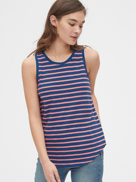 1 of 8 showing, with the color navy blue & coral stripe of product Stripe Tank Top