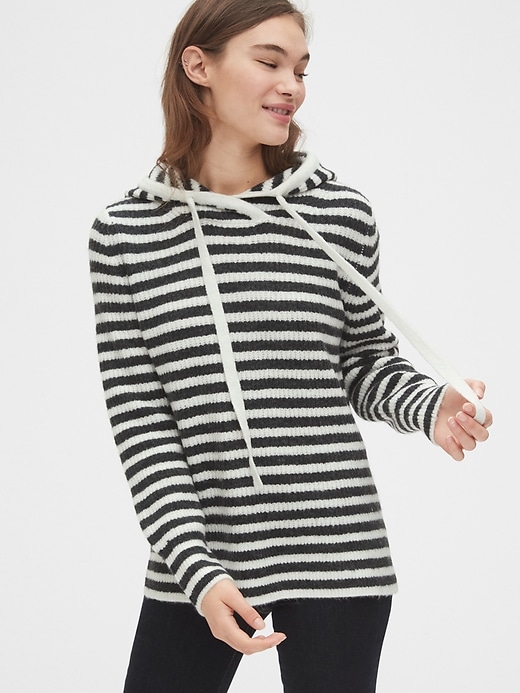 1 of 8 showing, with the color charcoal grey stripe of product Ribbed Pullover Hoodie Sweater