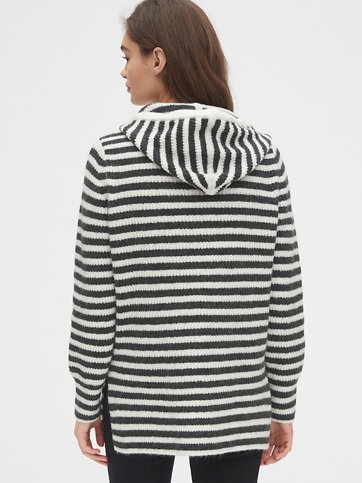 2 of 8 showing, with the color charcoal grey stripe of product Ribbed Pullover Hoodie Sweater