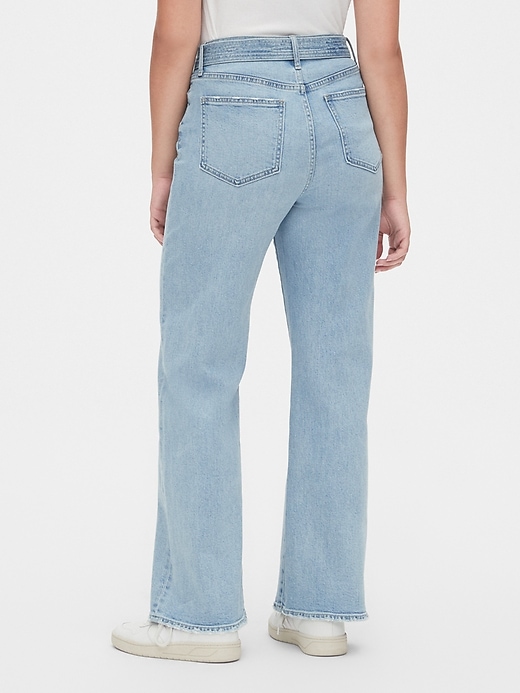Image number 2 showing, High Rise Tie-Belt Denim Trousers with Secret Smoothing Pockets