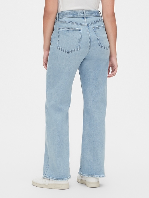 2 of 8 showing, with the color light indigo of product High Rise Tie-Belt Denim Trousers with Secret Smoothing Pockets