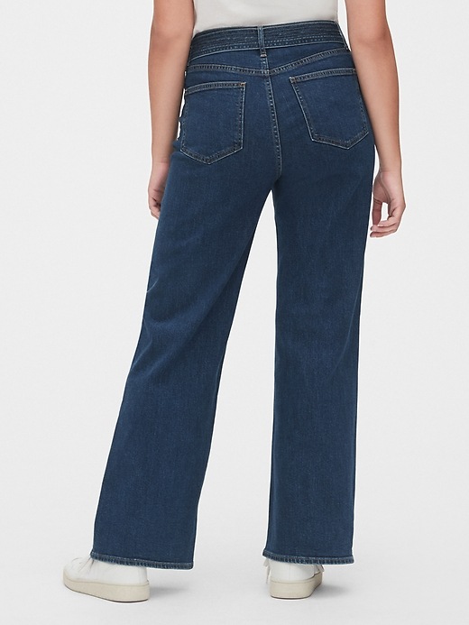 2 of 8 showing, with the color dark indigo of product High Rise Tie-Belt Denim Trousers with Secret Smoothing Pockets