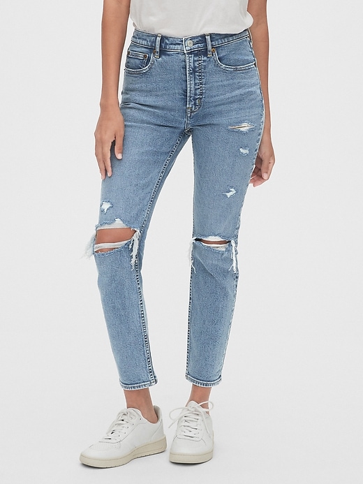 Image number 6 showing, High Rise Destructed Cigarette Jeans with Secret Smoothing Pockets