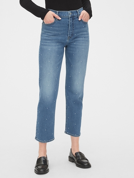 Image number 6 showing, High Rise Studded Cheeky Straight Jeans with Secret Smoothing Pockets