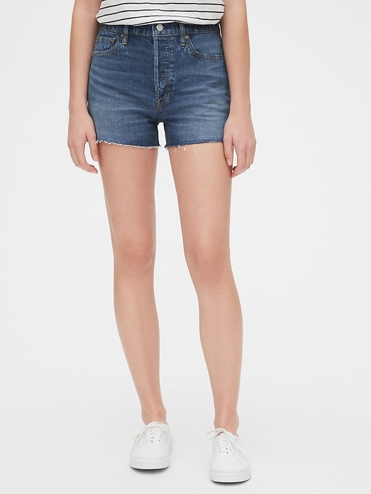 Image number 6 showing, High Rise Cheeky Denim Shorts with Raw Hem