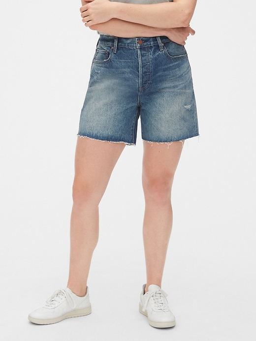 Image number 1 showing, Mid Rise Distressed Boyfriend Shorts