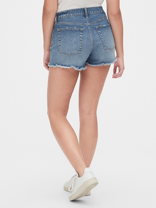 Image number 2 showing, High Rise Cheeky Denim Shorts with Raw Hem