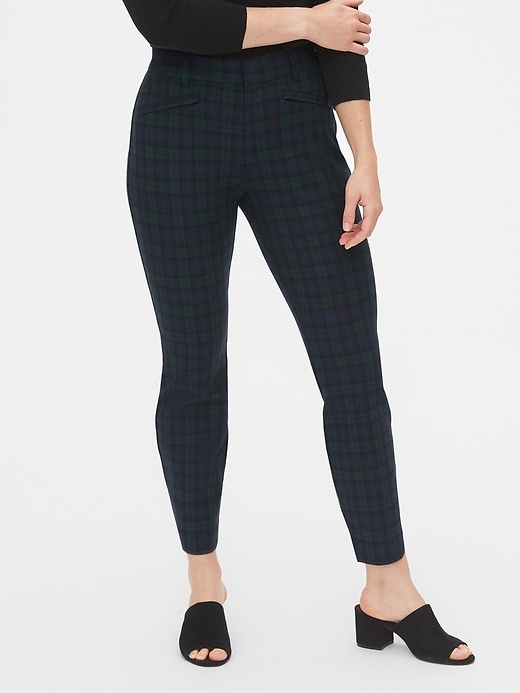 1 of 8 showing, with the color navy & green plaid of product Plaid Skinny Ankle Pants