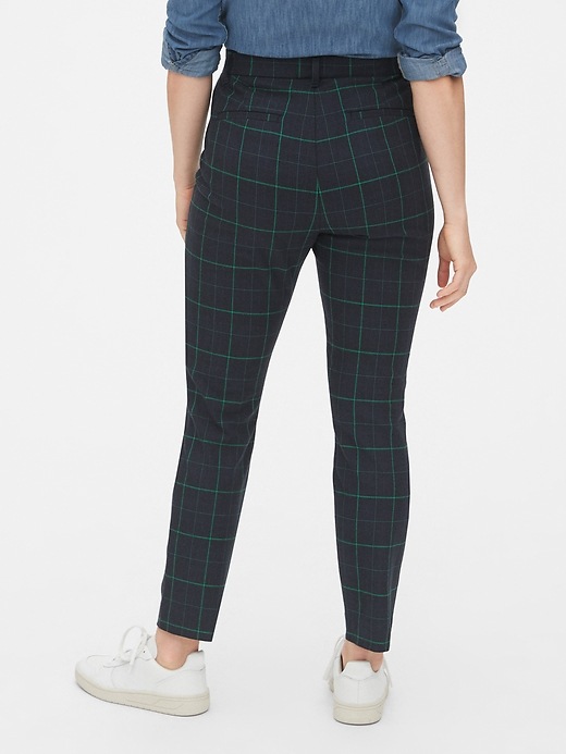 2 of 8 showing, with the color blue & green plaid of product High Rise Plaid Skinny Ankle Pants